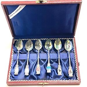 Set of Collectible German Nickel Silver Souvenir Spoons